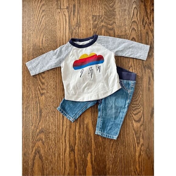 GYMBORee 0-3 Months 3-piece Bundle Knit Top, Flannel Shirt and Denim Bottoms BUY - Picture 1 of 6